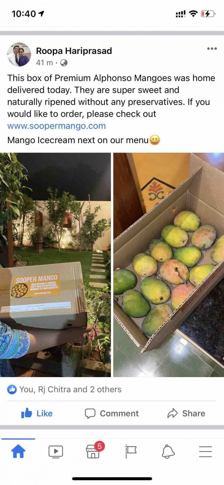 Facebook review — Sooper sweet mangoes, ice cream next