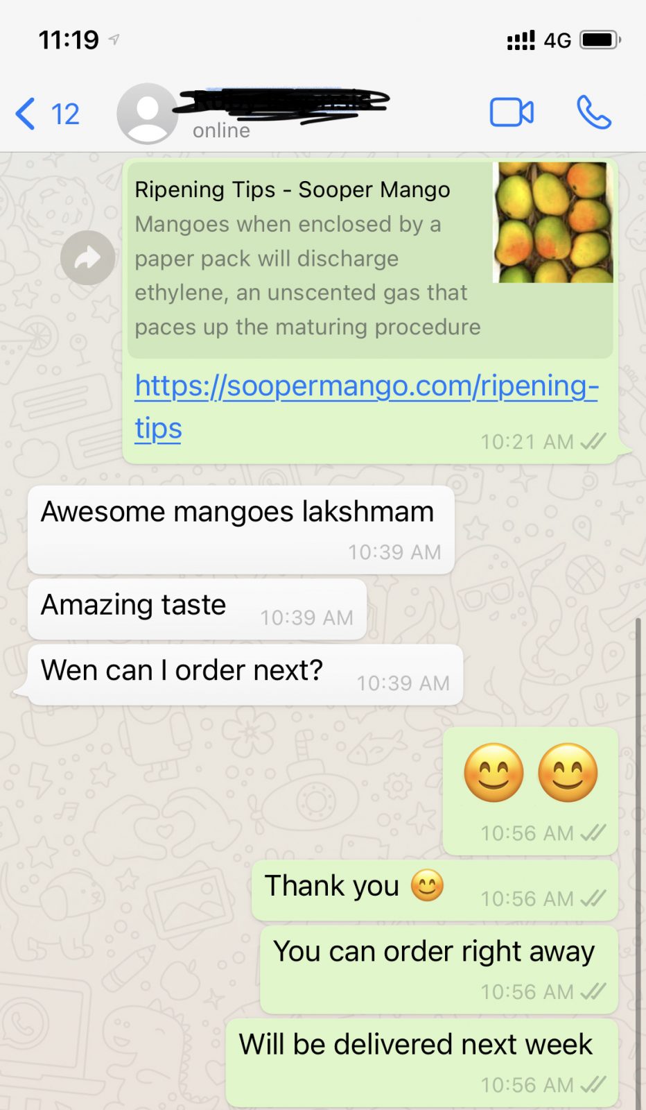WhatsApp review — when can I order again